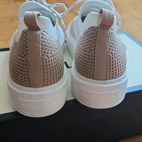 J Slides NYC white/nude Duchess lace-up knitted sneakers - Picture 3 of 14